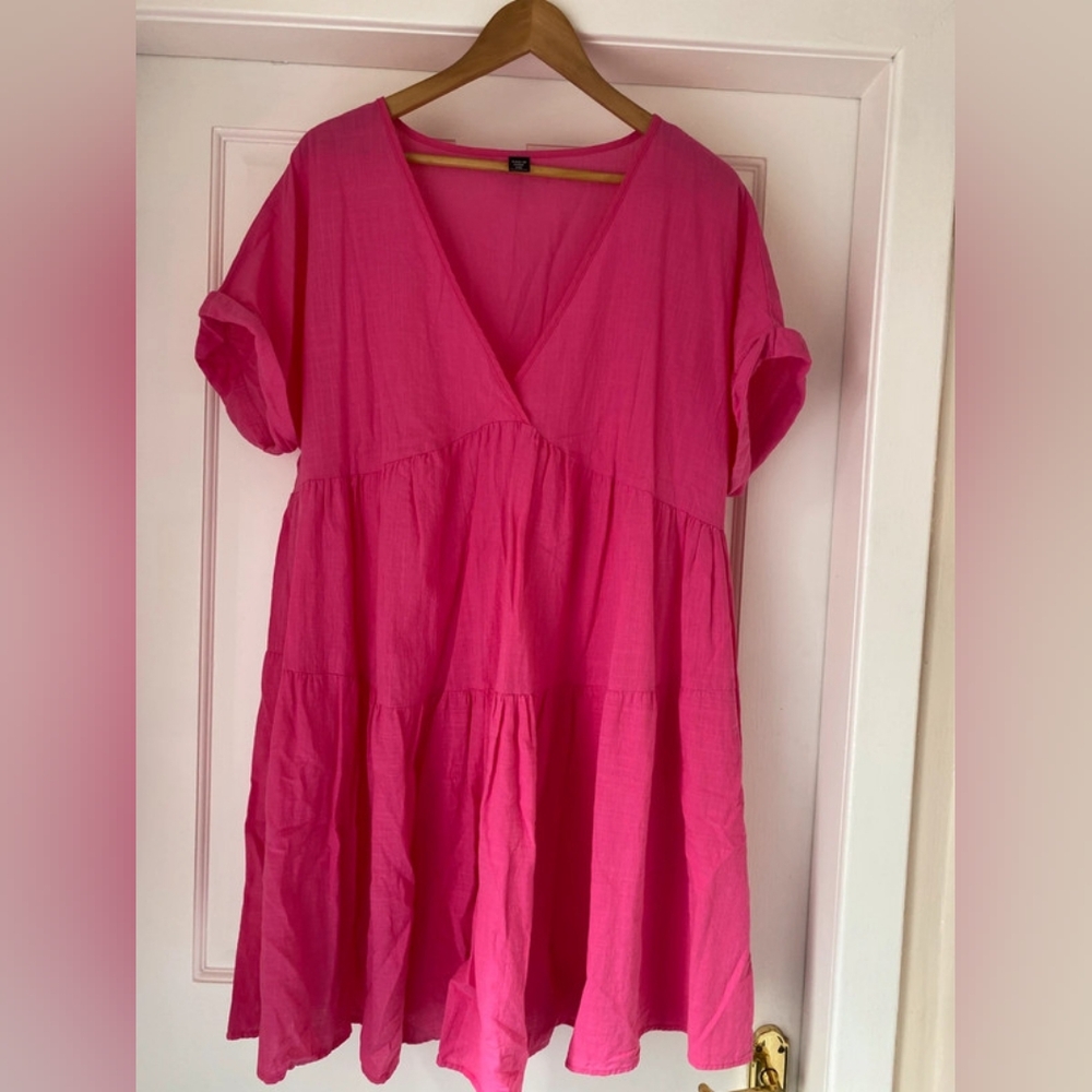 SHEIN Bright Pink V-Neck Mini Dress
